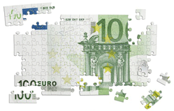 Billet de 100 euros en puzzle